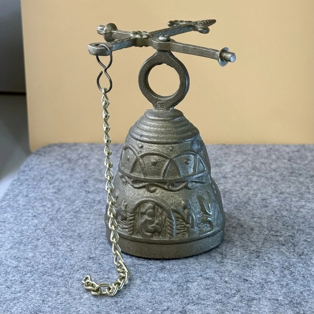 VTG SOLID BRASS Monastery Sanctuary Liturgical Bell With Embossed Design 4